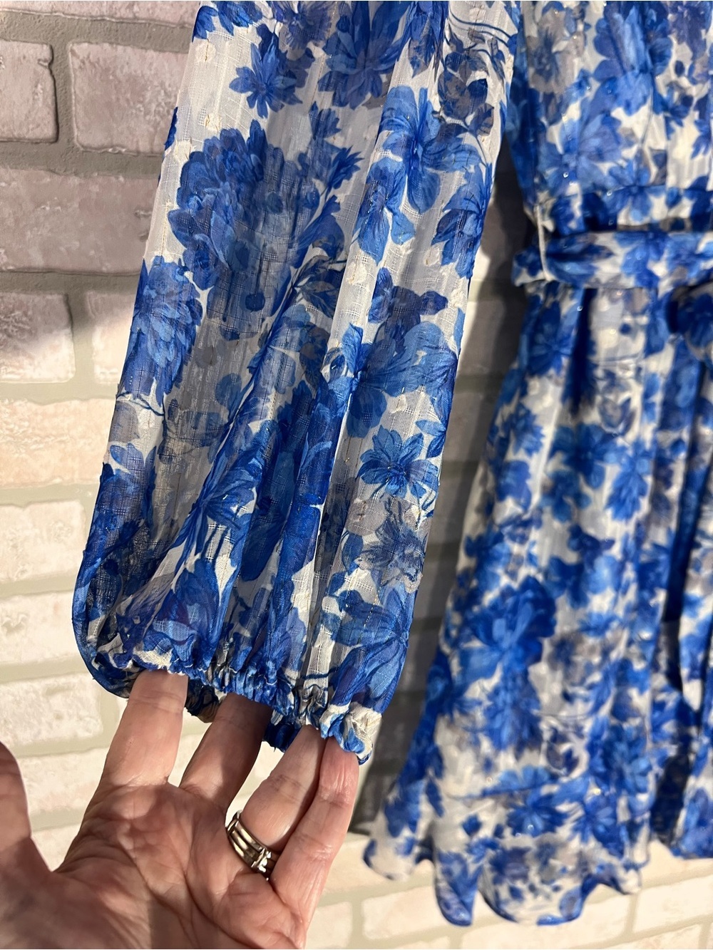Alex MarieNWOT Simone Cobalt Blue Floral Tiered Long Sleeve Dress Size 6 - Picture 4 of 10